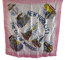 Vintage Silk Scarf Rayon New York City NYC Hand Rolled 6 1/4 Momme Japan Pink