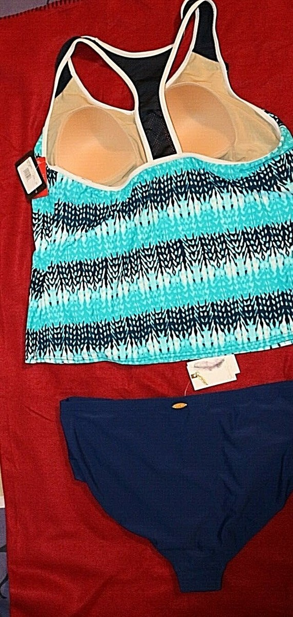 ZeroXposur Racer Back Tankini size 22W with Navy Blue Jessica