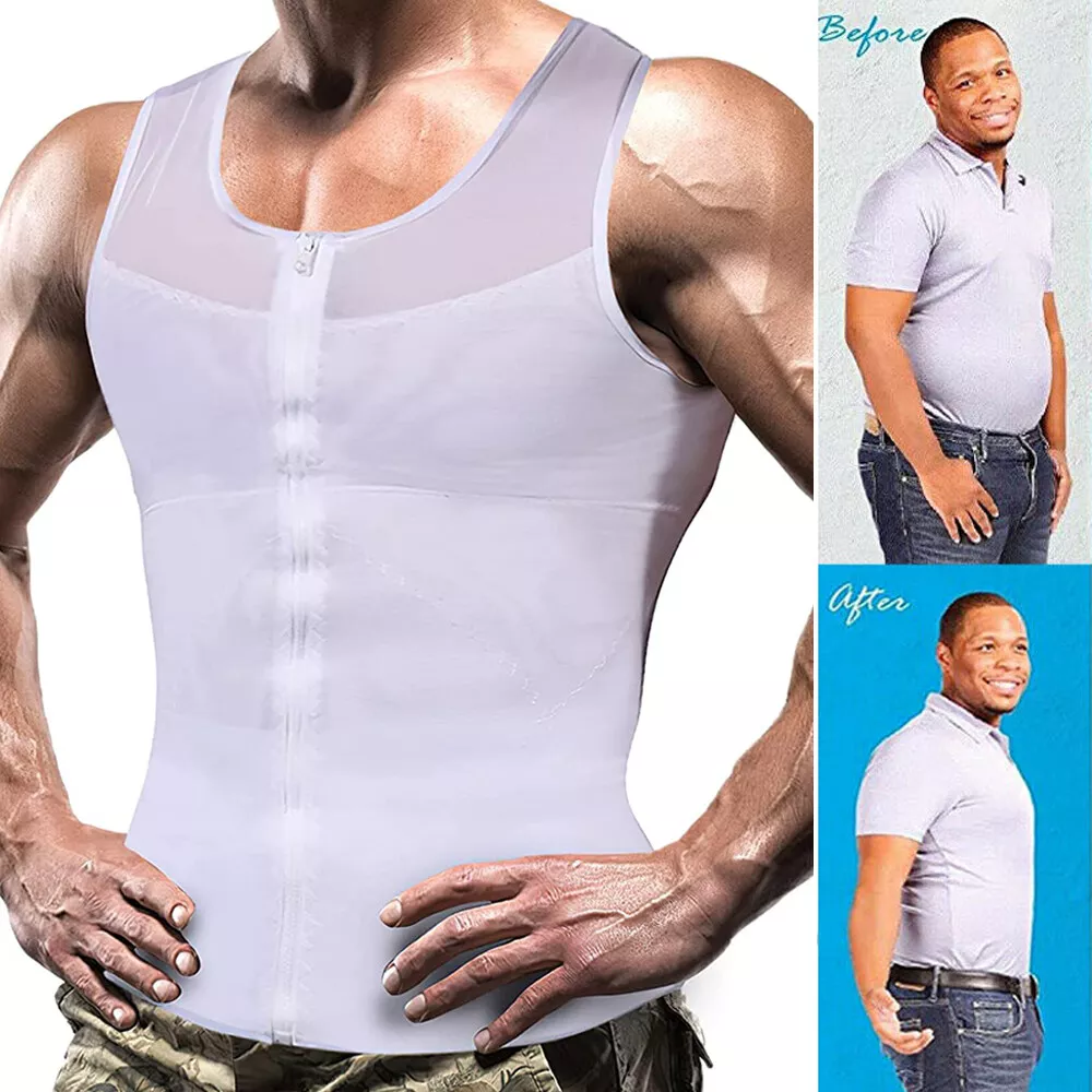 Men Slimming Tummy Control Chest Compression Hide Gynecomastia Undershirt  Shapewear