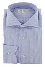 Luigi Borrelli Light Blue Striped Dress Shirt - Slim - 15/38 8Z 