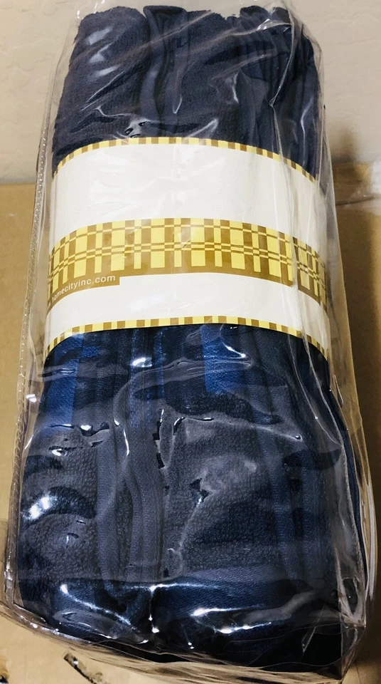 Juego de toallas SUPERIOR Larissa azul marino borde a cuadros 6 piezas 100 % algodón, India Foto 4 de 4