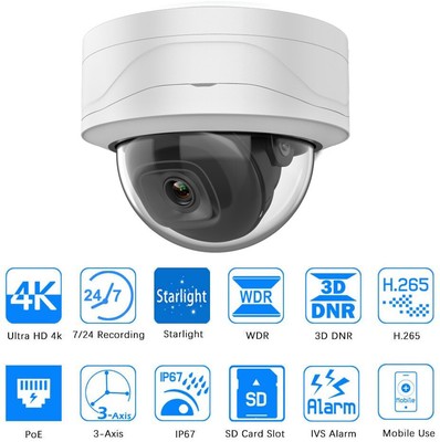 alhua OEM IPC-HDBW2831E-S-S2 4K 8MP Starlight IR IVS IP Dome Camera POE Security