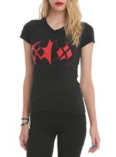 Camiseta Escuadrón Suicida Harley Quinn LOGO CUELLO EN V Camiseta Negra Blusa DC COMICS XS-S
