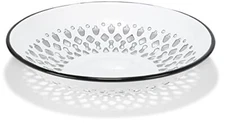 Enamelware Metal Classic 9.5" Flat Food Strainer Colander, Solid White/Black Rim