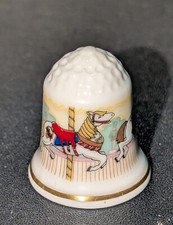 Porcelain Thimble with Merry-go-round Horse Design Rare Vintage