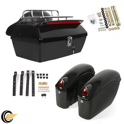 Universal Fitment Motorcycle Hard Saddle Bags + Tour Pack Trunk W