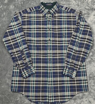Arrow Windsor Oxford Shirt Mens Medium Blue Green Plaid Button Down Long Sleeve
