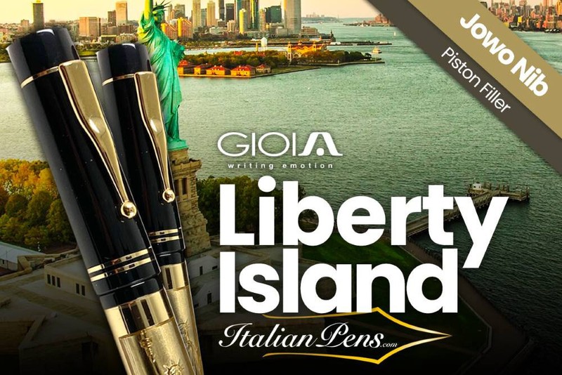 GIOIA LIBERTY ISLAND BLACK GOLD FOUNTAIN PEN JOWO NIB PISTON FILLER    /