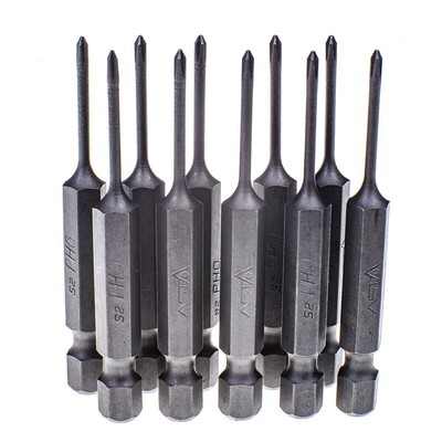 PH0 Precision 2 mm Phillips 1/4'' Hex Insert Bit S2 Steel 60mm Pack of 10 ASTA