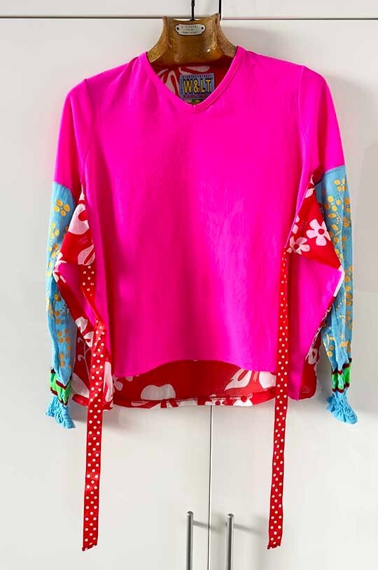 Walter Van Beirendonck, Rare W&L.T. by Walter Van Beirendonck 90's. Neon Pink jersey top. Size S.