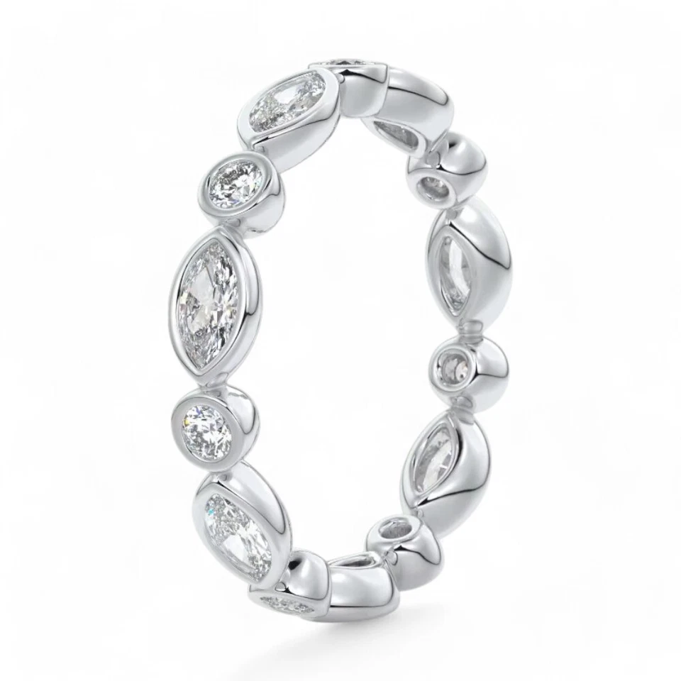 Diamond Women Wedding Eternity Band Marquise Lab Grown 1.00 Carat 14k White Gold - Image 4 of 4