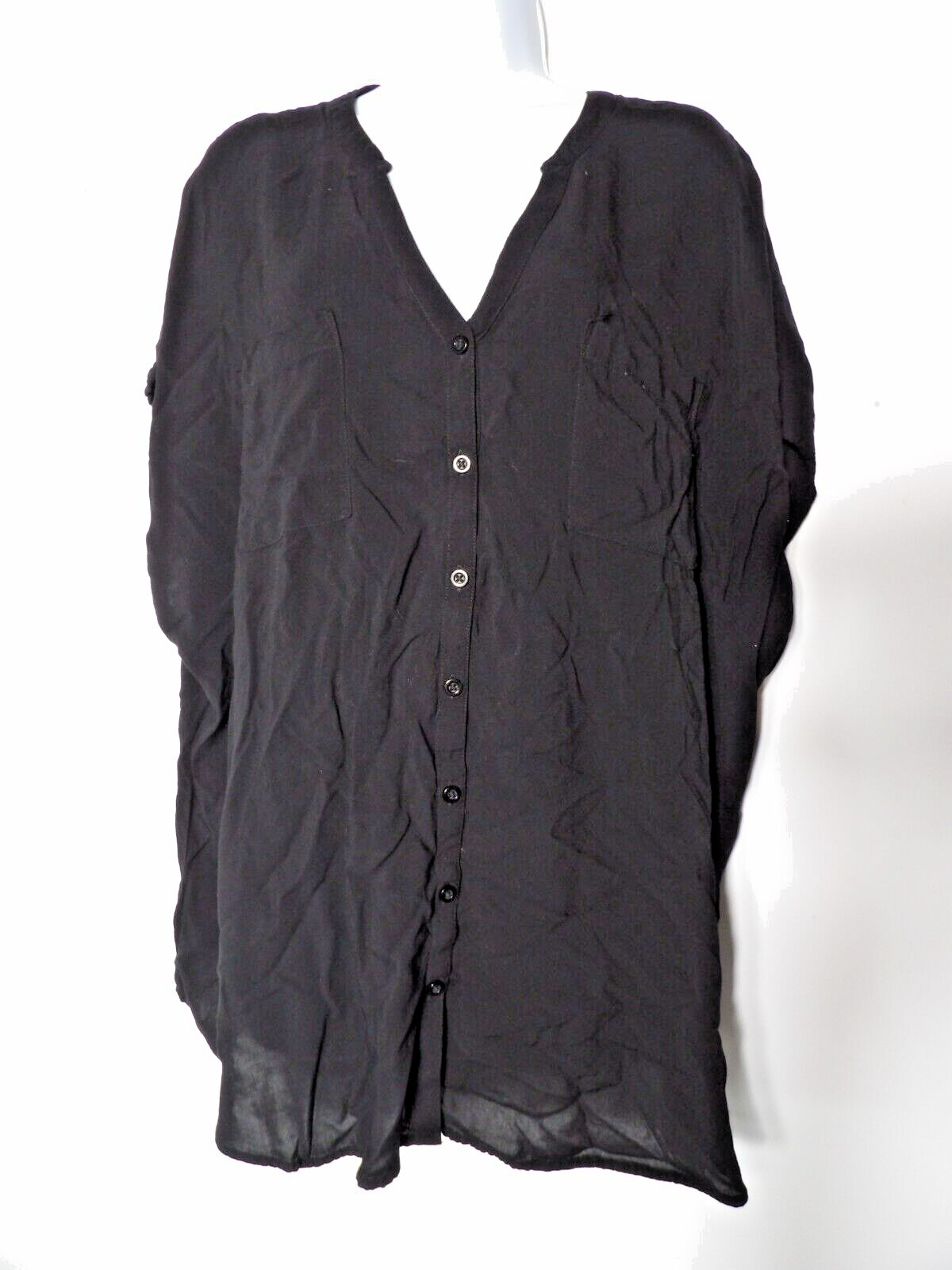 Torrid 4 4X Top Blouse Black Button Basic Sleevel… - image 1