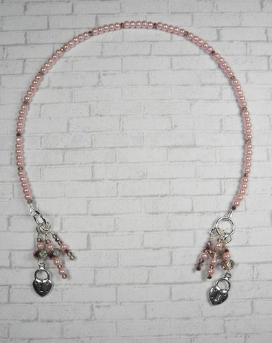 Heart Cluster Beaded Thong Bookmark Glass Pearl Crystal Handmade Peach New - Picture 2 of 3