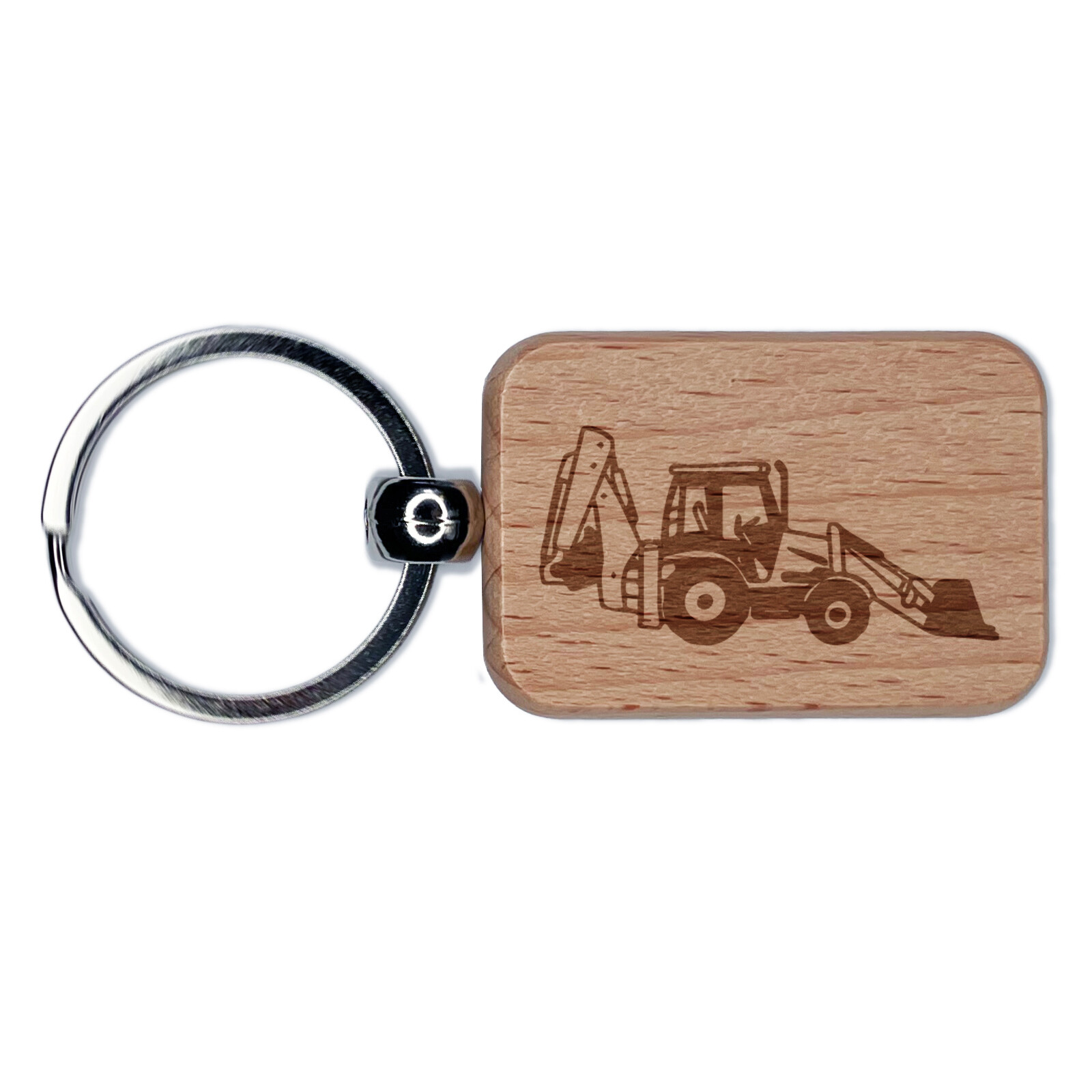 Backhoe Construction Building Vehicle Engraved Wood Rectangle Keychain Tag Charm