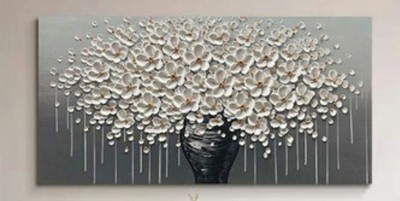 Large Textured White Flowers in Vase Unframed Unstretched Print on Canvas
