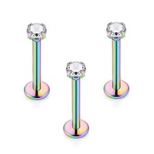3PCS Flat Back Labret Stud Earrings Surgical Steel Barbell Body Piercing Jewelry — image 9