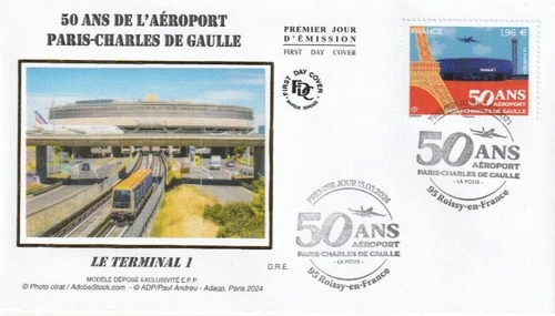 FDC 2024_Envel. 1st day_fdc_silk_50 years of Paris Charles-De-Gaulle Airport.