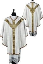 CHASUBLE white,Semi-Gothic style,embroidered, stole burse maniple chalice veil