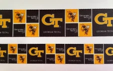 Georgia Tech inspired Grosgrain ribbon 5/8" 7/8" Black Yellow Jackets Bees