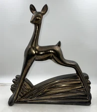 VTG Haeger Art Deco Deer Sculpture Original Mid-Century Bronze Color 18" Tall