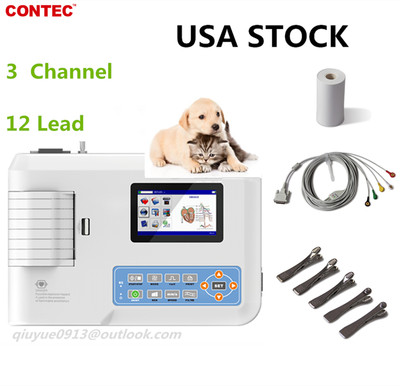 Veterinary ECG/EKG Machine Digital 3-Channel 12-leads Electrocardiograph FDA USA