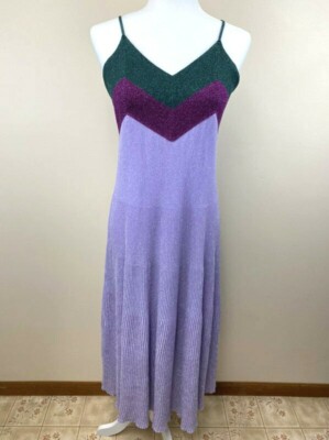 Hallhuber M Lavender Purple Hunter Green Metallic Chevron Midi Dress Ribbed