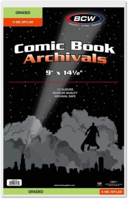 BCW Graded Comic Mylar Archivals 10 Count  4 Mil. Fits CGC Graded - 9'' x 14 1/2''