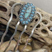 WESTERN WEDDING SLVR TURQUOISE HAIR PIN Clip Southwest Comb Barrette Pin EASTER