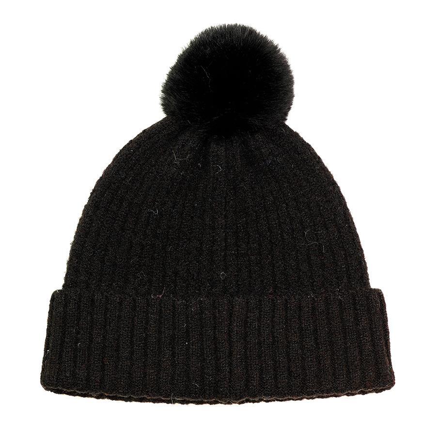 Womens Bobble Hat Ladies Winter Classic Plain Black Warm Pom Pom One Size