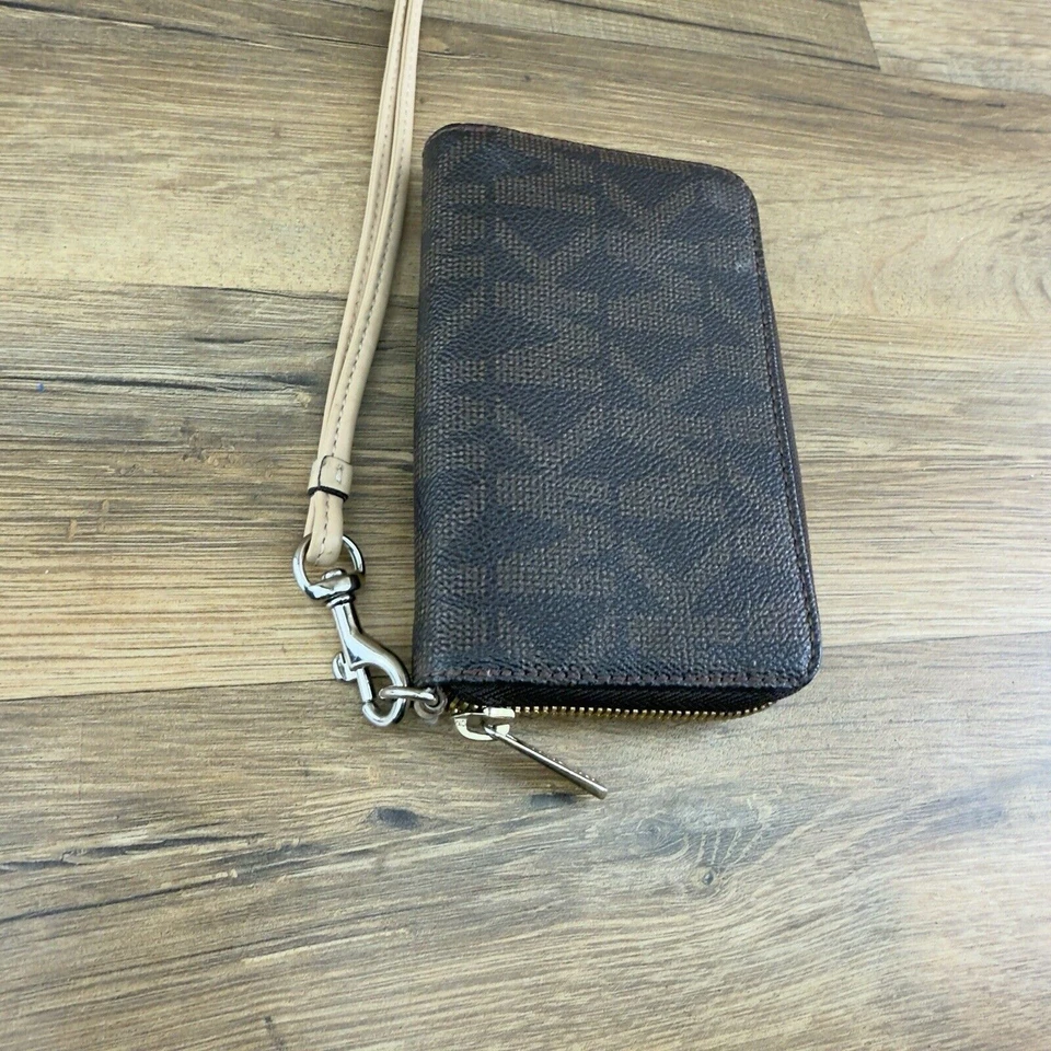 Auténtica Cartera Cartera Larga Michael Kors Logo Cuero Marrón Cremallera Alrededor De Colección Buena Foto 3 de 4