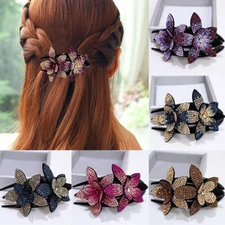Women Rhinestone Flower Duckbill Clip Hair Claws Grip Elegant Hairpin Barrettes