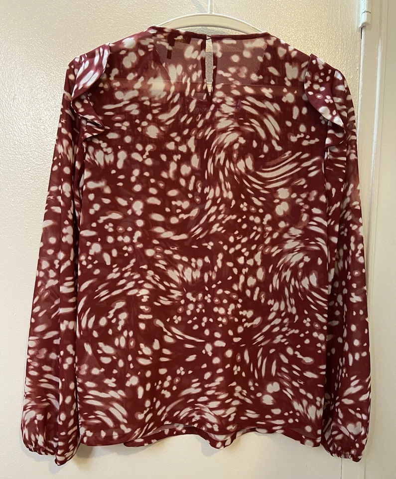 Maje women's Lipone  swirling dot smocked long sleeve blouse Sz 1/US S - Image 3 of 4