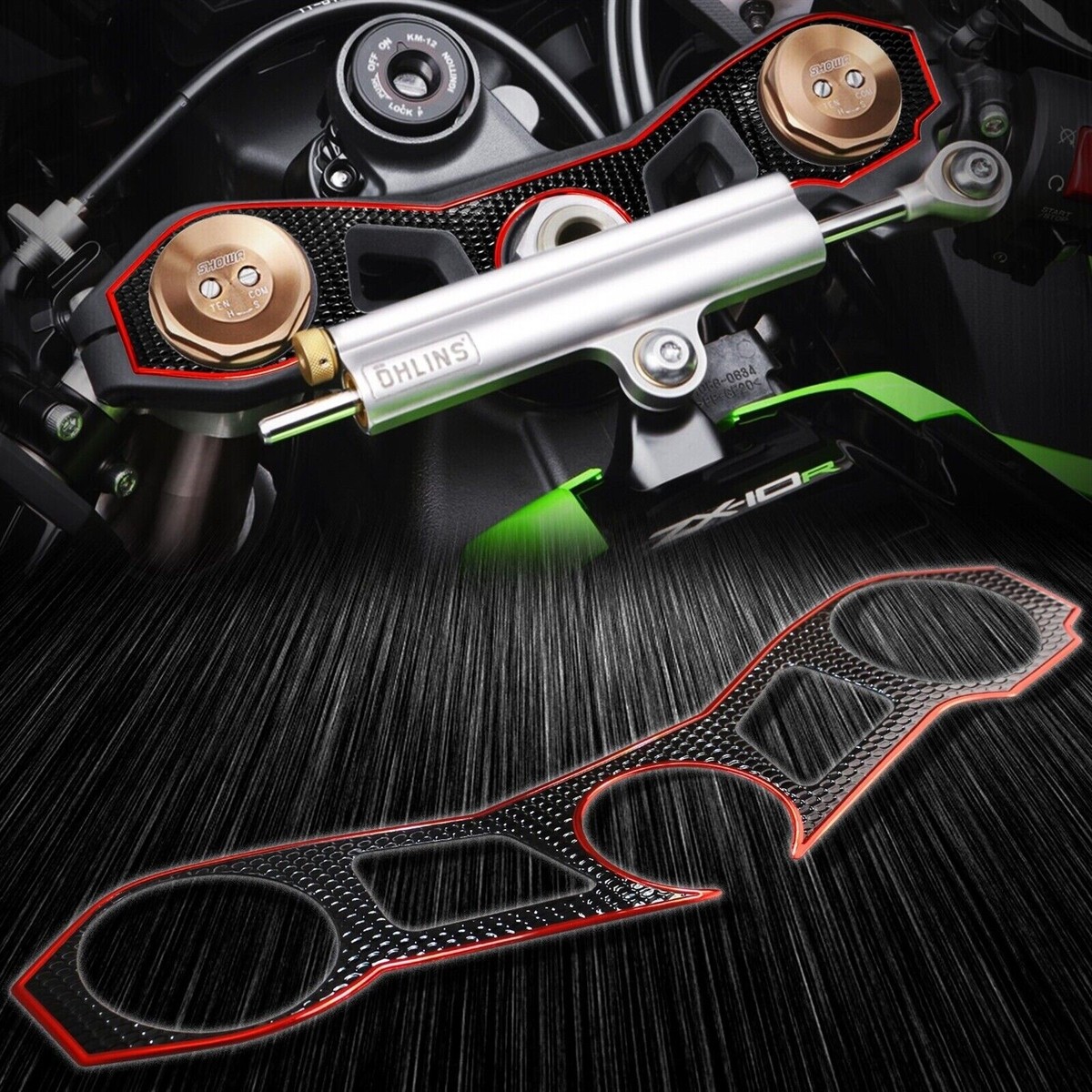クロム① Handle Bar Yoke Cover Chrome Red/Black Sticker Protector Pad
