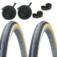 2-PACK Kenda K35 Road Tires 27x1-1/4 Black/Gumwall Rim Strips Tubes Schrader
