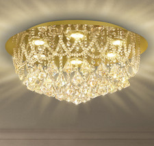 Modern Gold Crystal Flush Mount Ceiling Light 20 Round 6-Light Chandelier