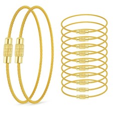 12 PCS Wire Keychain Cable, Gold Cable Key Ring, 6 in Metal Wire Luggage Tag ...