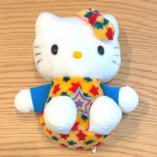 Sanrio Hello Kitty Retro Plush Toy Colorful Star Pattern 10in Vintage