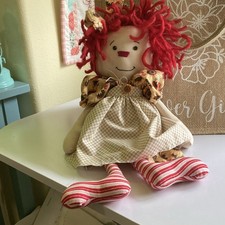 Raggedy Ann 16in Soft Body Cloth Rag Doll, Curly Red Yarn Hair, Girl