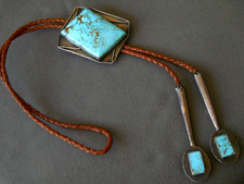Southwestern #8 Turquoise Sterlin Silver Bolo Tie 2.8" LG Heavy REVERSIBLE Tips