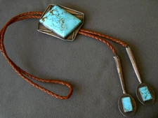 Southwestern #8 Turquoise Sterlin Silver Bolo Tie 2.8" LG Heavy REVERSIBLE Tips