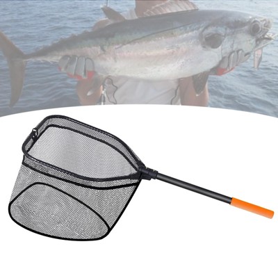 Rubber Coated Landing Net Fishing Tackle Portable Easy Assembly