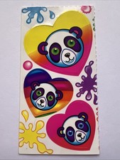 1990s AUTHENTIC RARE Lisa Frank Panda Painter Hearts Mini Sticker Strip S162