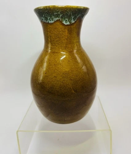 Vintage 1940s Anna Van Briggle Original Pottery Gold Vase Turquoise Drip Glaze
