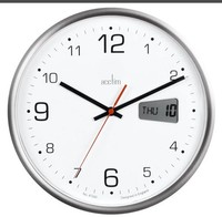 Acctim Kalendar Wall Clock Non-Ticking Sweep LCD Digital Display Silver 27cm