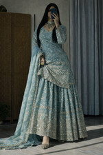 Salwar Ready To Wear Fancy Sky-blue Color Palazzo Suit Party Bollywood Wedding