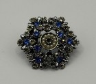 Vintage Silver Tone Blue Marcasite Faux Pearl Cluster Brooch