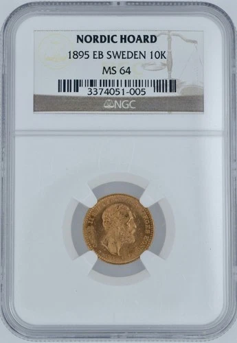 1895-EB Sweden 10 Kronor Gold NGC MS64