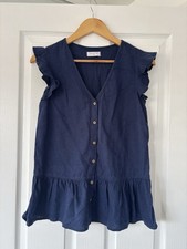 Women’s, Blue, Peplum Hem Linen Blend Blouse Top - UK Size 8