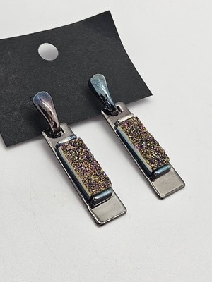 Vintage RLM Robert Lee Morris Sterling Silver & Brass Druzy Earrings Modernist 