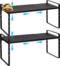 Set of 2 Expandable Cabinet Shelf Organizer, Stackable Kitchen Countertop Shelve